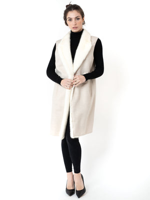 Camilla - Gilet lungo cashmere con collo Petto e Bavero con vera Pelliccia Visone Natural White - a partire da