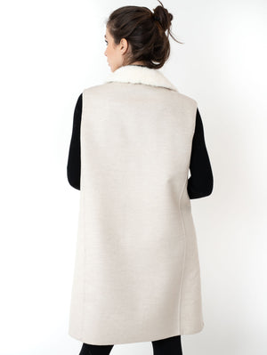 Camilla - Gilet lungo cashmere con collo Petto e Bavero con vera Pelliccia Visone Natural White - a partire da